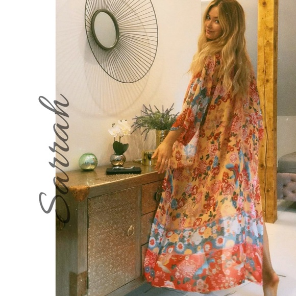 New Bohemian Mixed Print Kimono Cardigan Duster Robe Swim Coverup - Picture 5 of 7